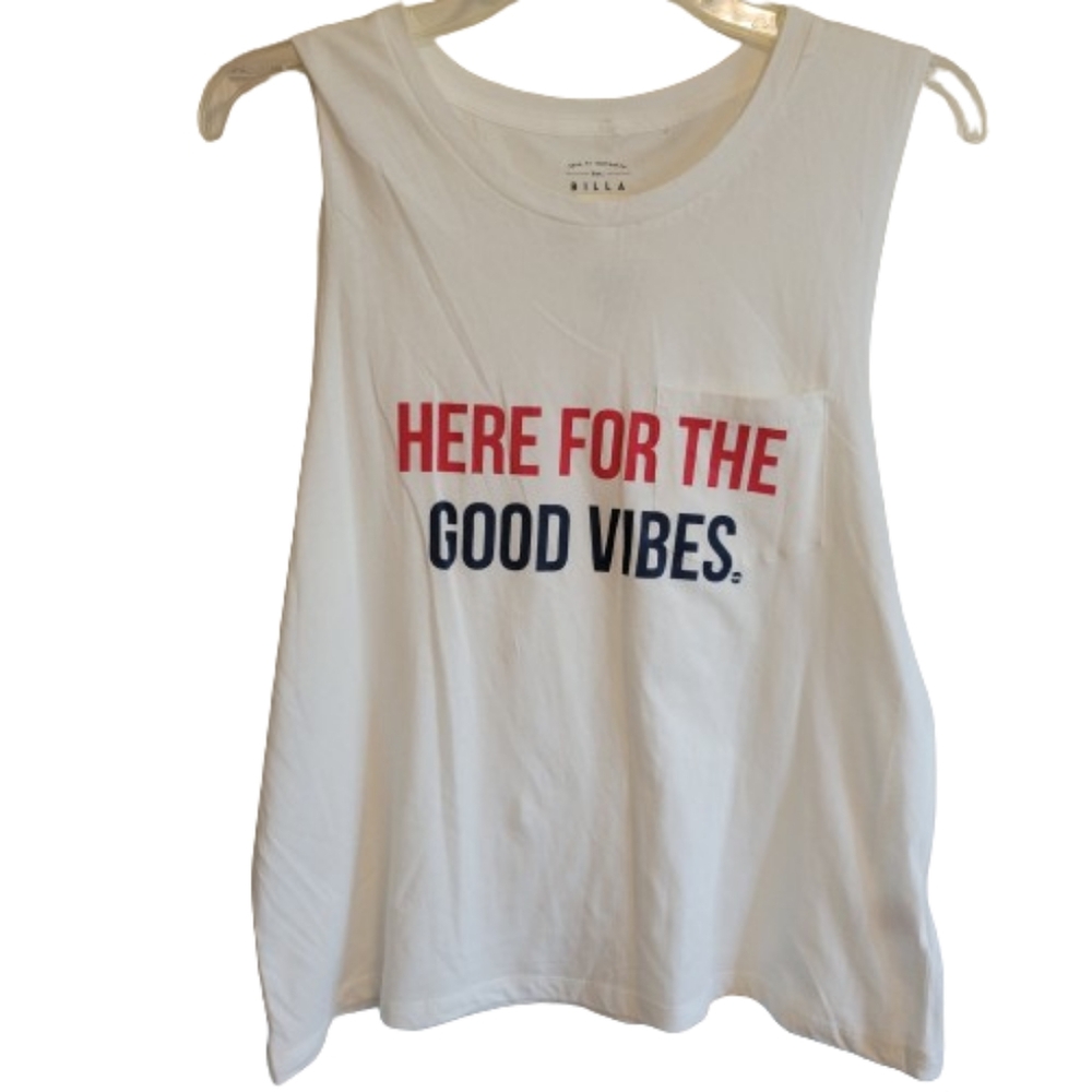 Billa Bong women's graphic "Here for the Good Vibes" sleeveless t-shirt size Med